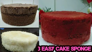 3 easy basic cake sponge recipe  chocolate vanillared Velvet sponge cake  sponge cake for icing [upl. by Shum]