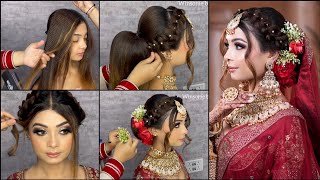 LATEST BRIDAL HAIRSTYLE  EASY BRIDAL BUN  QUICK HAIRDO  INDIAN BRIDE HAIRSTYLE [upl. by Laeynad]