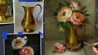 How to Paint Metal Peonies in Brass Step by Step Lesson [upl. by Vincenty]