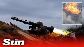 Ukrainian Marines destroy Russian armoured vehicles with Javelin missiles in Donetsk [upl. by Madian]