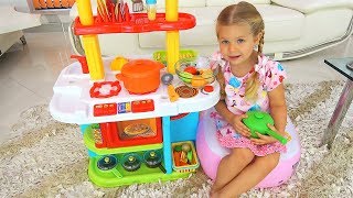 Roma and Diana Pretend Play Cooking Food Toys with Kitchen Play Set [upl. by Arries]