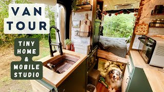 Mountain Lodge Van Conversion for a SOLO Artist amp LARGE Dog  Cozy Promaster 136 wb Van Tour [upl. by Loeb]