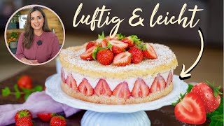 Erdbeertorte so luftig und leicht  ganz einfach und lecker  ErdbeerSahneTorte ohne Gelatine [upl. by Dranoc]