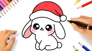 CÓMO DIBUJAR UN CONEJITO DE NAVIDAD KAWAII FACIL 🐇🎄❤️ [upl. by Inaflahk]