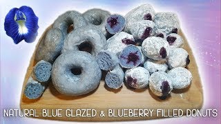 Natural Blue Glazed And Blueberry Filled Donuts  Butterfly Pea Flower Tea Recipe [upl. by Mccully331]