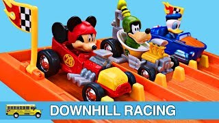 Mickey Mouse Roadster Racers Teaching Colors for Kids Hot Wheels Toys Downhill Racing for Children [upl. by Ariahs461]