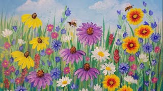 Wildflowers Acrylic Painting Tutorial LIVE Beginner Step by Step Flowers [upl. by Nachison]