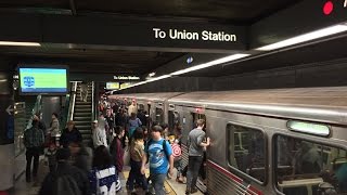 LA Metro Rail HD 60fps Red Purple Blue amp Expo Line Trains  7th AveMetro Center Station [upl. by Daphna]