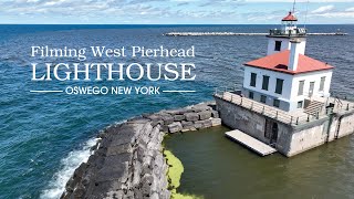 FILMING West Pierhead Lighthouse Oswego New York great weather conditions for drone flight [upl. by Ehman340]