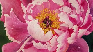 Floral Acrylic Painting Tutorial PEONY Blossom Flower LIVE [upl. by Phyllida]