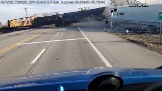 Dash cam footage captures Springfield Ohio train derailment [upl. by Papageno484]