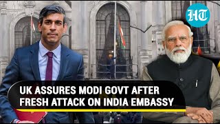 UK vows action after bottles hurled at India Embassy in fresh Khalistan attack in London  Watch [upl. by Rhetta]