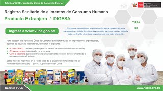 Trámite VUCE  Registro Sanitario de Alimentos  Producto Extranjero  DIGESA [upl. by Llehsal200]