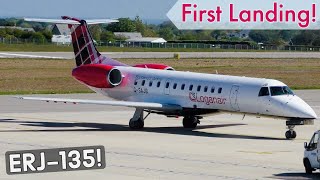 Inaugural Loganair ERJ 135 Flight Landing at Guernsey Airport GCI [upl. by Eniretac]