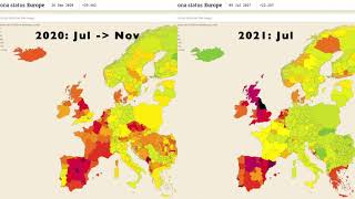 Comparison of COVID prevalence in Europe between the summers of 2020 and 2021 as of July 11th 2021 [upl. by Gunning898]