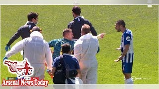 Arsenal goalkeeper Bernd Leno rages at Neal Maupay after horror knee injury vs Brighton  news today [upl. by Ilohcin992]