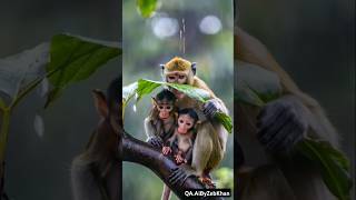 Mama Monkey Shields Her babies From Rain 🌧️ 🐒 🥺 [upl. by Bowler]