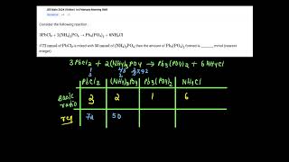 If 72 mmol of PbCl2 and 50 mmol of NH43PO4 is given then find out the mmol of Pb3PO42 formed [upl. by Wit]