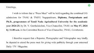 TNAU  2024 UG admission start from today onwards  VC mam press meet updates [upl. by Gena]