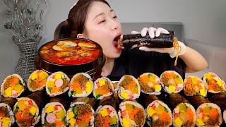 ASMR 순두부찌개 치즈김밥 돈까스김밥 참치김밥 매운김밥 소세지김밥 새우김밥 치돈김밥 맵돈김밥 김밥먹방 리얼먹방  Rice Roll Soft tofu stew MUKBANG [upl. by Wun]