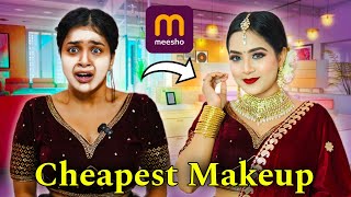 I did Bridal Makeup with MEESHO Cheapest Makeup 😱 OMG Transformation [upl. by Netsreik]