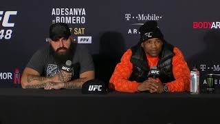 Amazing faceoff UFC 248 Adesanya v Romero press conference best bits [upl. by Ahseim]