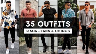 35 Ways to Style Black JeansChinos for Summer 2022  BLACK PANTS OUTFITS  Mens Fashion 2022 [upl. by Joice]