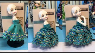 Making peacock clothes for the peacock princessartist doll barbie diy anime toys bjd video [upl. by Adnilre]