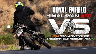 Royal Enfield Himalayan 450  KTM 390 Adventure  Triumph Scrambler 400X Compared  Sagar Sheldekar [upl. by Hebrew529]