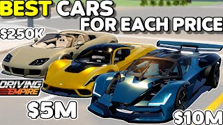 The BEST CARS FOR EACH PRICE RANGE In Driving Empire [upl. by Parhe492]