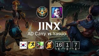 Jinx ADC vs Yasuo  KR Challenger Patch 824 [upl. by Kronick79]