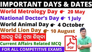 Important Days and Dates NationalInternational DaysCurrent Affairs RelatedExam Based Questions [upl. by Aicilas]