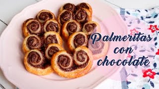 Palmeritas de hojaldre con chocolate  Receta Fácil [upl. by Kwabena694]