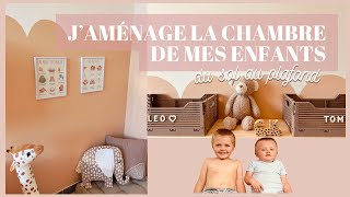 AMÉNAGEMENT DÉCORATION CHAMBRE ENFANT • Idée déco • Astuce peinture mur festonné • Chambre mixte [upl. by Hoffman]