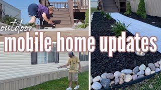 NEWOUTDOOR MOBILE HOME UPDATES  new landscaping  outdoor mobile home makeover  TRANSFORMATION ✨ [upl. by Mrots]