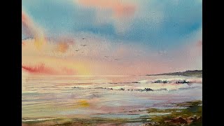 How to paint a simple loose Watercolour Sunrise watercolor landscapeseascape [upl. by Gervais]