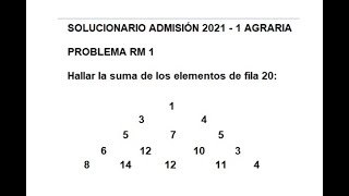 Solucionario examen agraria 2021 1 RAZONAMIENTO MATEMÁTICO [upl. by Ogirdor]