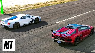 Lamborghini Aventador vs Ford GT Drag Race  Top Gear America  MotorTrend [upl. by Chainey]