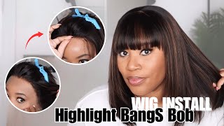 THE PERFECT BROWN HIGHLIGHT BANGS WIG FOR FALL💖Ultimate Natural Looking Install  Myfirstwig [upl. by Bilicki]