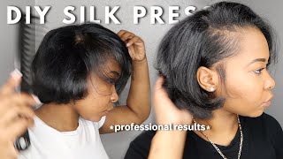 HOW TO SILK PRESS ON NATURAL HAIR AT HOME  TRIM  CURLY TO STRAIGHT  PROFESSIONAL RESULTS [upl. by Crowns]