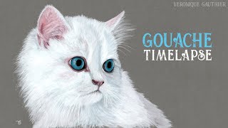 Painting a white kitten in GOUACHE  Realistic painting timelapse [upl. by Meldoh]