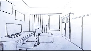 🔴 Gambar perspektif 1 titik hilang gambar kamardrawing 1 vanishing point perspective [upl. by Bertie769]