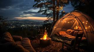 Fireplace Ambience  Crackling Fire Pit  Sunset Viewpoint  Cozy Tent  Resting Area [upl. by Freberg]