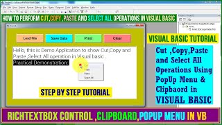 Cut Copy Paste and Select All Operation in Visual basic  Richtextbox control amp Popup menu Clipboard [upl. by Sevart98]