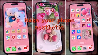 How i made my iPhone 15 pro home screen cute and cozy 🌷 iOS 17 pink home screen customisation💕 [upl. by Dunc548]