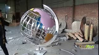 outdoor stainless steel world globe metal sculpture for school project [upl. by Airretnahs867]