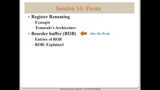 Session 14 Register Renaming Tomasulos Architecture and Reorder Buffer ROB [upl. by Lewap49]