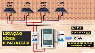 Ligação de Painéis Solares em Série Paralelo e SérieParalelo Qual Disjuntor Usar para Painel Solar [upl. by Eilyak]