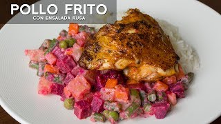 POLLO FRITO CON ENSALADA RUSA  COMIDA PERUANA  ACOMERPE [upl. by Cadmarr]