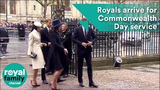 Prince Harry William Kate and Meghan Markle arrive for Commonwealth Day Service [upl. by Hampton324]